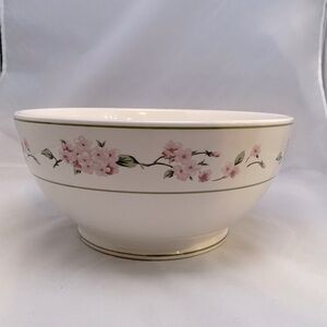 10” Pink Cherry Blossom Stonewear White Bowl